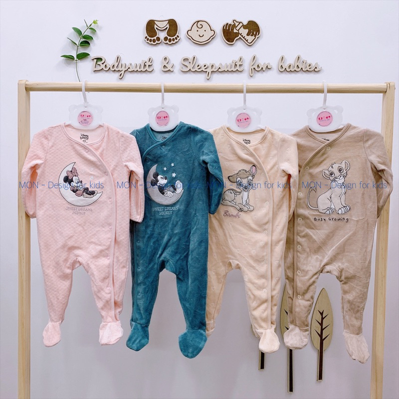 Sleepsuit nỉ LITTLE.ME và Dis.ney.CA hàng xuất dư, bộ body dài tay liền tất cho bé