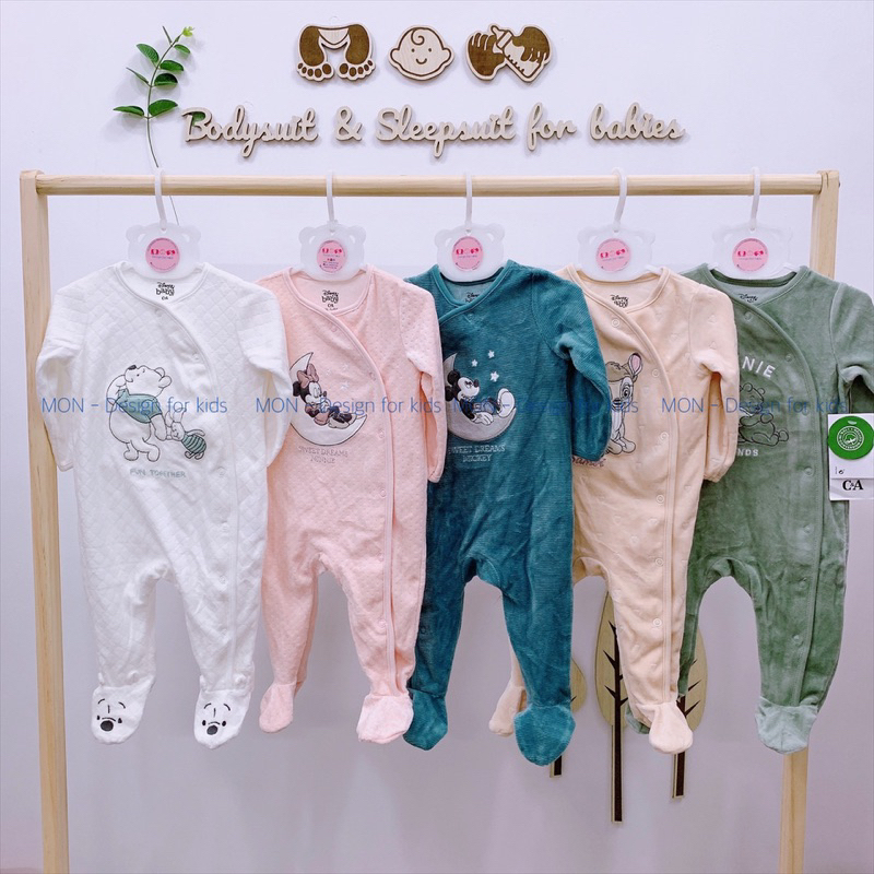 Sleepsuit nỉ LITTLE.ME và Dis.ney.CA hàng xuất dư, bộ body dài tay liền tất cho bé