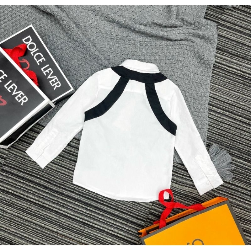 Áo sơ mi Cho Bé Trai Áo sơ mi Dài Tay Kẻ Vạt Tay trắng Đen