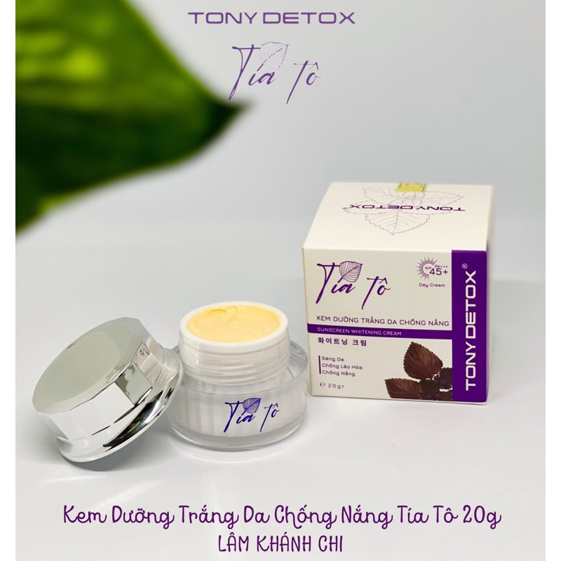 KEM DƯỠNG TRẮNG DA CHỐNG NẮNG TONY DETOX BAN NGÀY CHIẾT XUẤT TÍA TÔ SPF45+