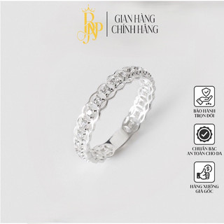 Nhẫn đồng xu viền đá BNP bạc ta, may mắn cho nữ