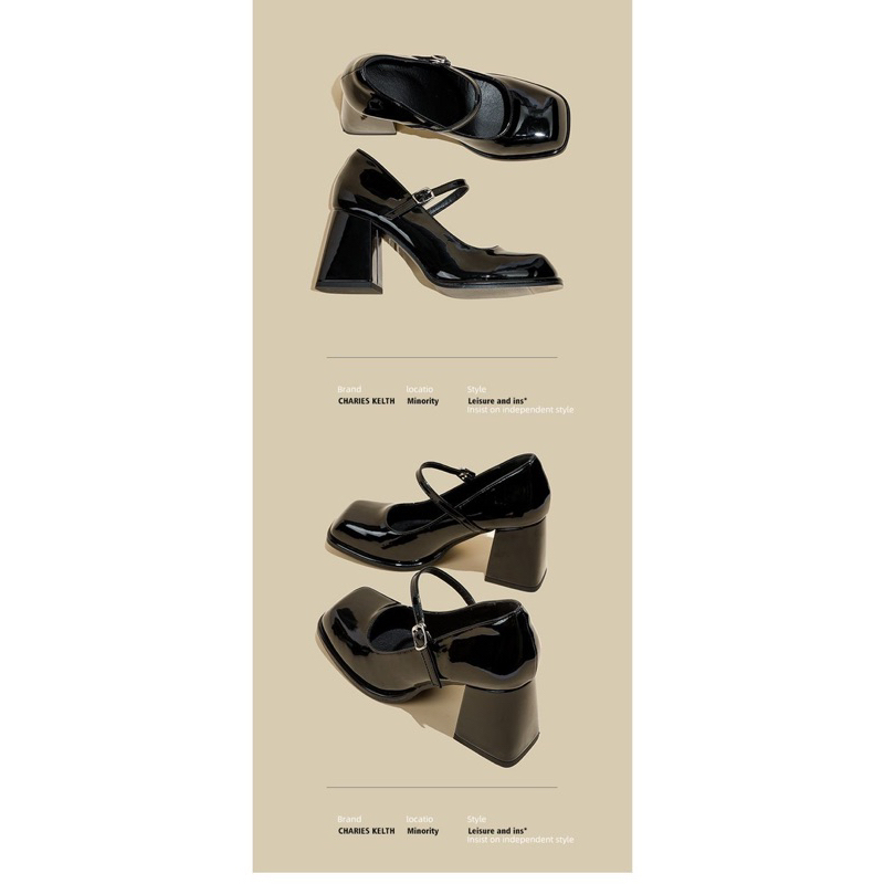 Cao gót mũi vuông gót trụ 8cm da bóng dành cho nữ kèm ảnh thật