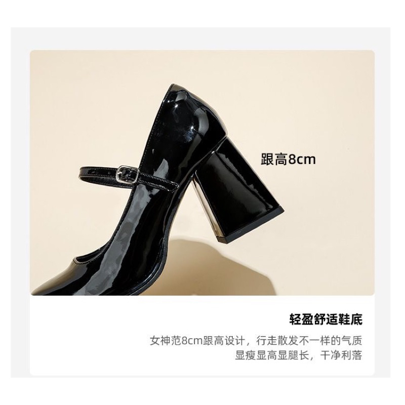 Cao gót mũi vuông gót trụ 8cm da bóng dành cho nữ kèm ảnh thật