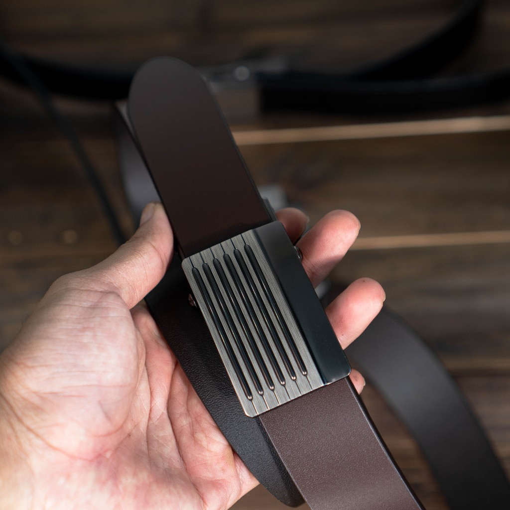 Thắt lưng công sở nam, khóa lăn truyền thống đen, nâu trơn, da bò nguyên miếng