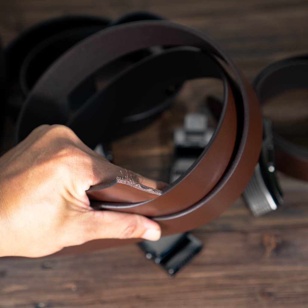 Thắt lưng công sở nam, khóa lăn truyền thống đen, nâu trơn, da bò nguyên miếng