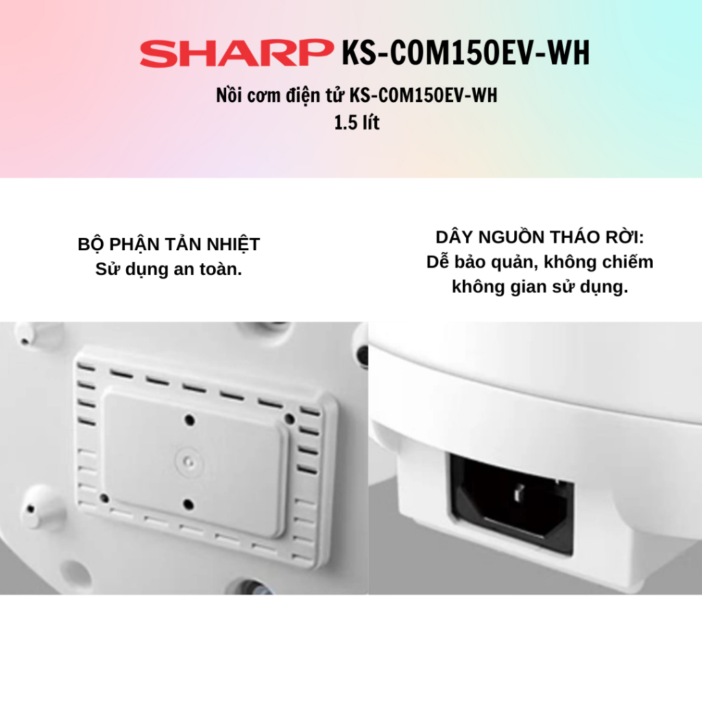 Nồi cơm điện tử Sharp KS-COM150EV-WH (Dung tích 1.5L) - 100% Chính Hãng