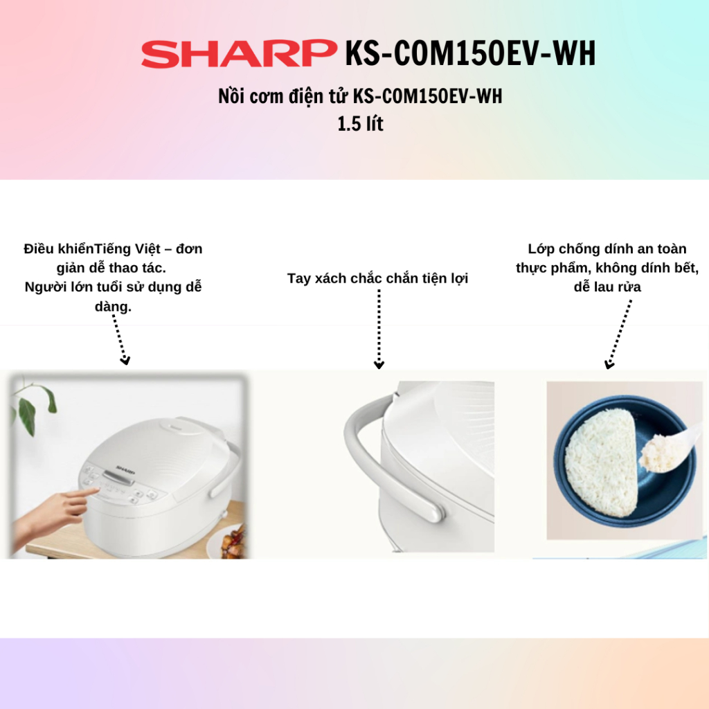 Nồi cơm điện tử Sharp KS-COM150EV-WH (Dung tích 1.5L) - 100% Chính Hãng