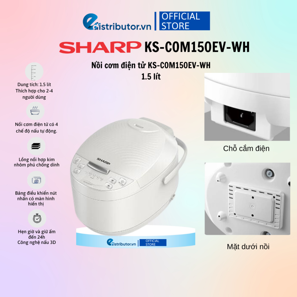 Nồi cơm điện tử Sharp KS-COM150EV-WH (Dung tích 1.5L) - 100% Chính Hãng