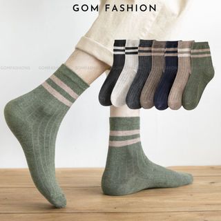 Set 5 đôi tất cao cổ nam nữ GOMTAT, sọc ngang nhiều màu, chất liệu cotton mềm mại, hút ẩm thoáng khí  -5DOI-UYE-7008