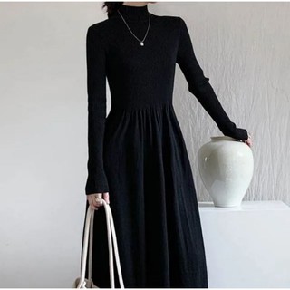 Đầm len dáng dài midi TQXK hàng nội địa cao cấp đầm đông cổ lọ tay dài phối nút dáng dài xuất khẩu dư xịn xoè babydoll