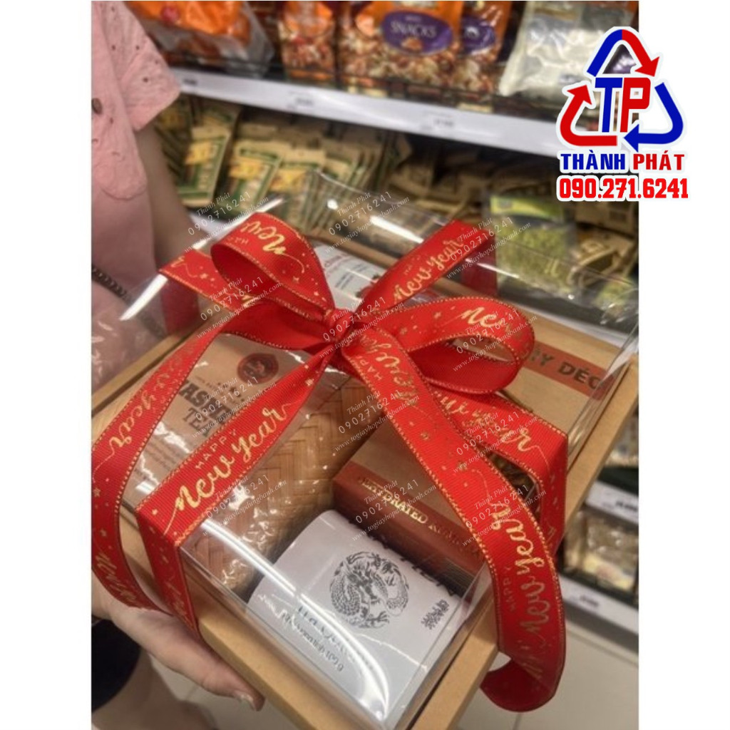 Ruy băng HAPPY NEW YEAR MẪU MỚI - ruy băng cột giỏ quà Tết 2024 - dây ruy băng trang trí tết làm cây ước nguyện