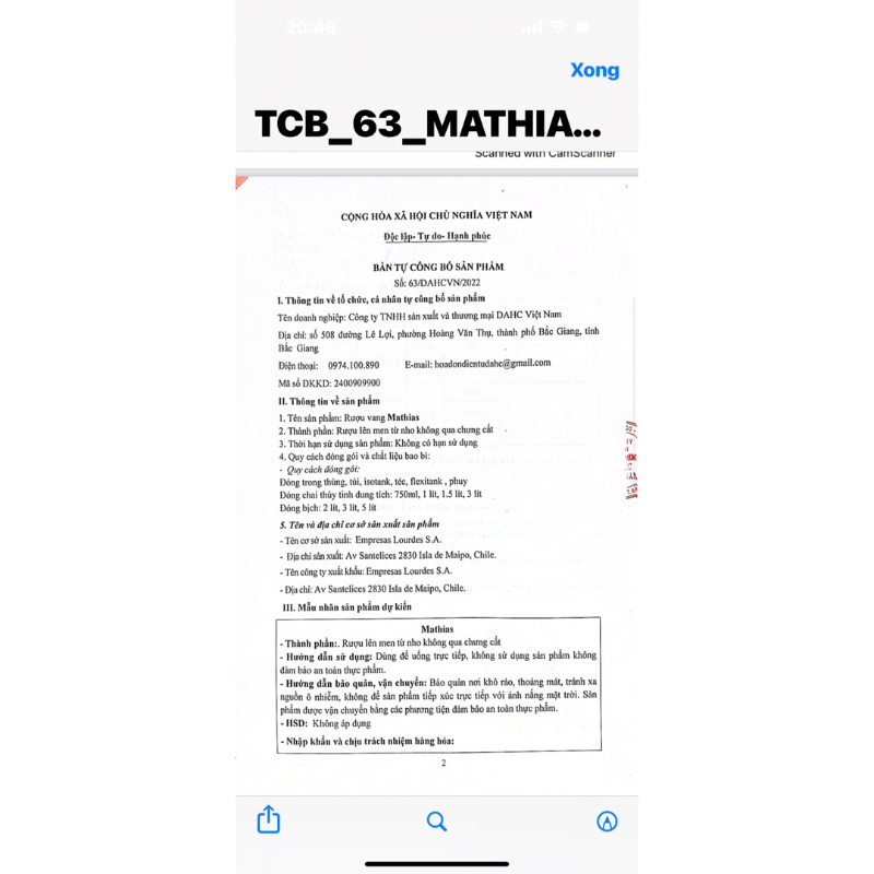 Vang Chile Nando Reserva 750ml