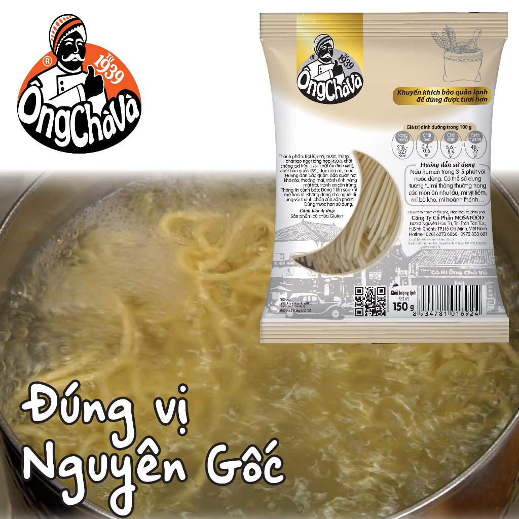 Mì Ramen Tươi Sợi Tròn Ông Chà Và 150g (Ong Cha Va Fresh Noodle)