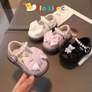 Giày Búp Bê Cho Bé Gái Kiểu Dáng Vitage Chất Liệu Da Mềm Đính Nơ Gấu Lấp Lánh (M09)