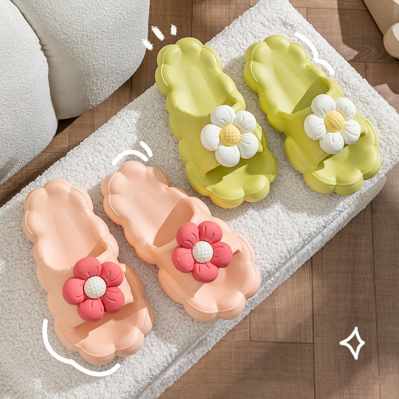 Dép Bánh Mì Quai Ngang Đế Cao Su Mềm Thiết Kế Hình Hoa Xinh Xắn, Dép Cute Nữ Siêu Êm Chân Chống Trơn Trượt Siêu Đáng Yêu