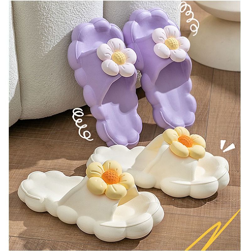 Dép Bánh Mì Quai Ngang Đế Cao Su Mềm Thiết Kế Hình Hoa Xinh Xắn, Dép Cute Nữ Siêu Êm Chân Chống Trơn Trượt Siêu Đáng Yêu