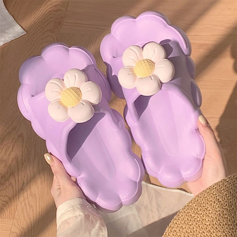 Dép Bánh Mì Quai Ngang Đế Cao Su Mềm Thiết Kế Hình Hoa Xinh Xắn, Dép Cute Nữ Siêu Êm Chân Chống Trơn Trượt Siêu Đáng Yêu