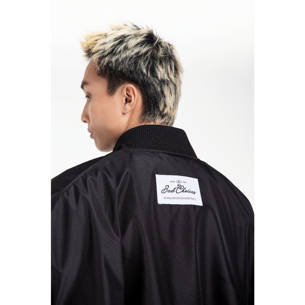 Bad Choices | Áo Bomber dù Zipper Jacket Signature tay nhún form Boxy