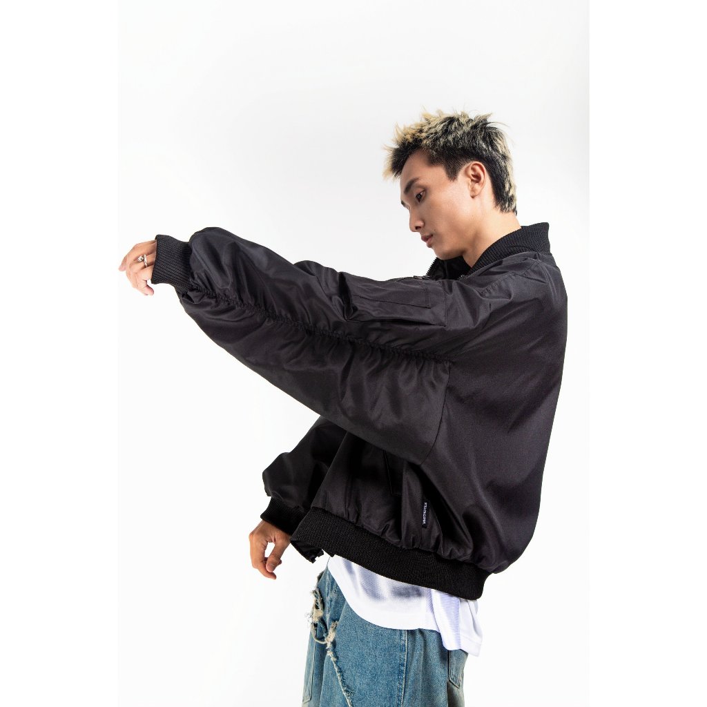 Bad Choices | Áo Bomber dù Zipper Jacket Signature tay nhún form Boxy