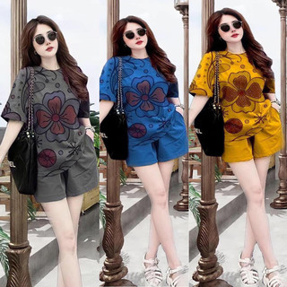 Set bộ đùi chất cotton su form rộng đồ bộ mặc nhà cho nữ rẻ đẹp đơn giản mùa hè bigsize 40-75kg in hoa mai