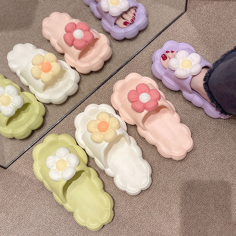 Dép Bánh Mì Quai Ngang Đế Cao Su Mềm Thiết Kế Hình Hoa Xinh Xắn, Dép Cute Nữ Siêu Êm Chân Chống Trơn Trượt Siêu Đáng Yêu