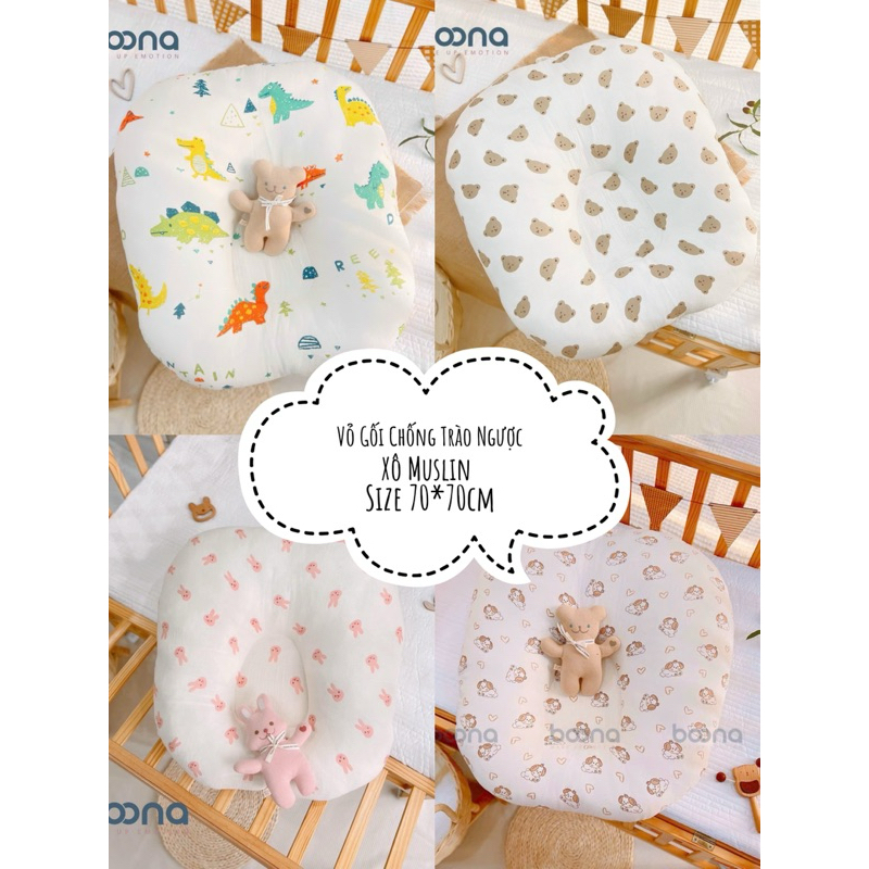 (Bán Lẻ) Vỏ Gối Chống Trào Ngược Xô Muslin Cao Cấp Size 70*70cm Có Chọn Mẫu