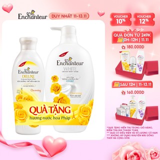 Sữa tắm dưỡng ẩm có hạt Enchanteur Charming 650gr + Sữa dưỡng thể Charming 150g