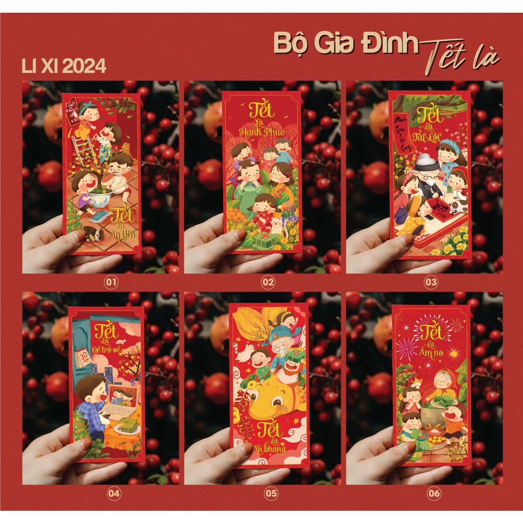 Bộ 100 Lì Xì Tết Gia Đình Handmade