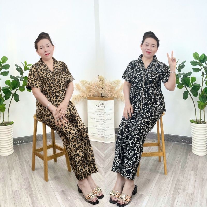 Đồ Bộ Trung Niên NHISTORE Quà Tặng Mẹ, Bà Lụa Bông Pijama Tay Ngắn Quần Dài Có Túi Big Size 45kg 85kg
