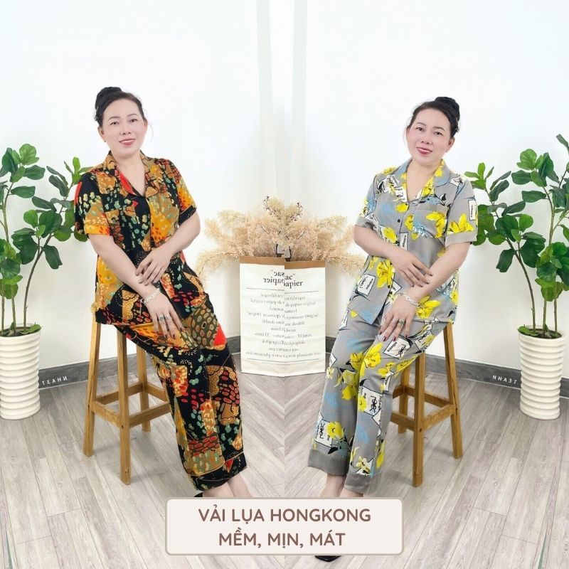 Đồ Bộ Trung Niên NHISTORE Quà Tặng Mẹ, Bà Lụa Bông Pijama Tay Ngắn Quần Dài Có Túi Big Size 45kg 85kg