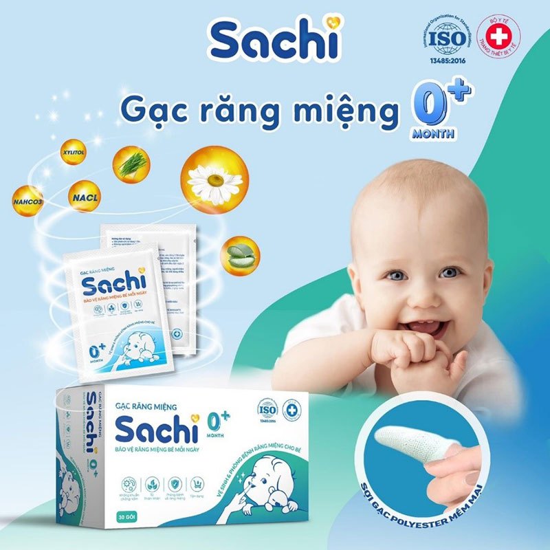 Gạc rơ lưỡi và răng miệng Sachi O+ hộp 30 gói cho bé