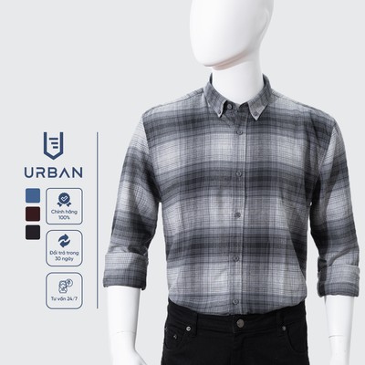 Áo Sơ Mi Dạ Kẻ Nam Urban Vải Cotton Dáng Slim trẻ trung, mềm mịn, mặc Thu Đông NO.2212 | 9124