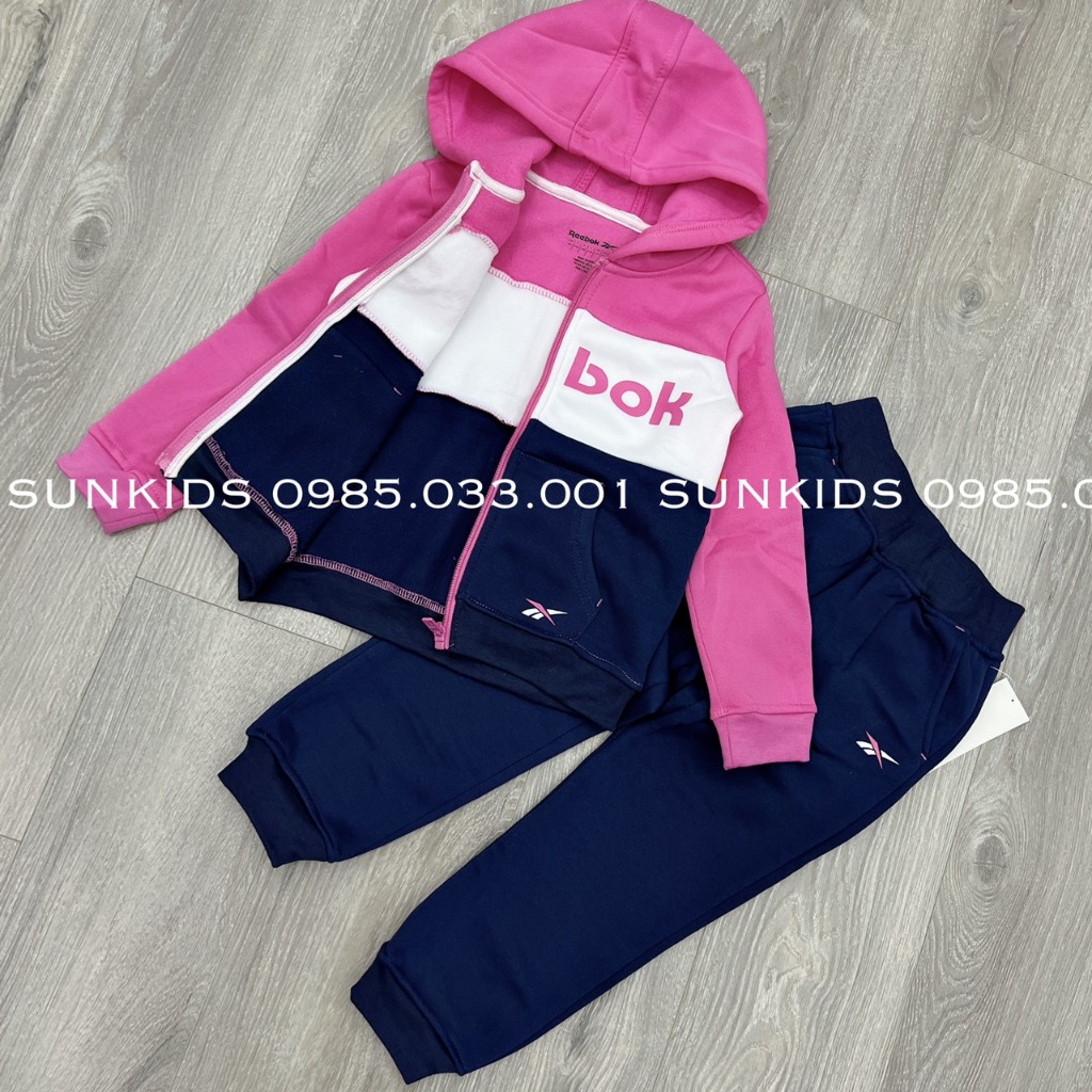 Bộ nỉ thể thao Ree Book bé gái kéo khóa phối màu