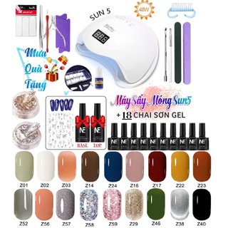 Bộ làm móng(sơn gel 10-28 chai +Máy Hơ Gel SUN 5+Dụng cụ làm móng+TOP&BASE& sơn gel + móng giả +keo)Mini tại nhà