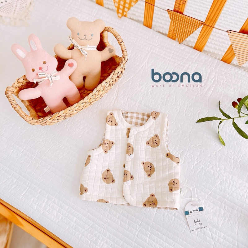 Áo Gile Trần Bông 2 Mặt Lớp Lót Kẻ Bên Trong Phiên Bản Mới Nhất Boona Dành Cho Bé Sơ Sinh