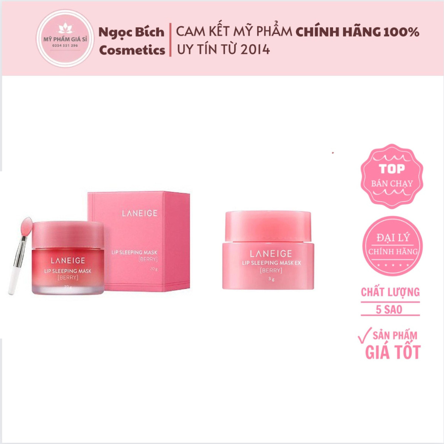 Mặt Nạ Ngủ Môi Laneige, Mặt Nạ Ngủ Môi Dưỡng Ẩm, Căng Bóng Mềm Mịn Hương Dâu Laneige Lip Sleeping Mask 3g, 20g