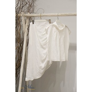 MaxMessi - Áo cổ lọ phối chân váy linen rút 1 bên