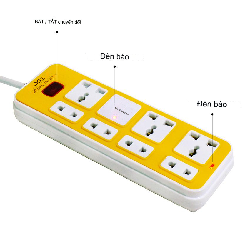 Ổ Điện Thông Minh 7 Lỗ Cắm Kèm Sạc USB Dây Dài 1m (Chữ Thái) - Bộ Chia Ổ Điện 2 Cổng USB