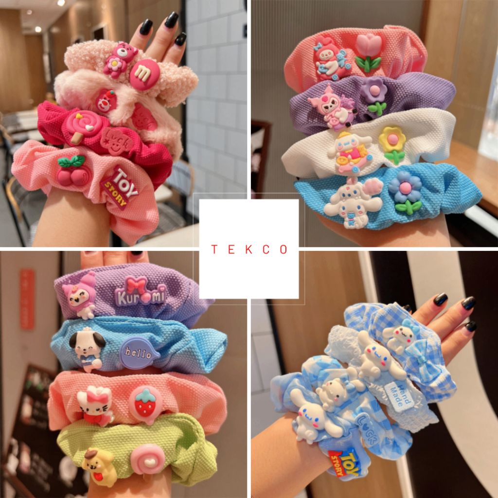Set 4 Dây Cột Tóc Scrunchie Màu Ngẫu Nhiên - Chun Cột Tóc, Thun Cột Tóc Dễ Thương