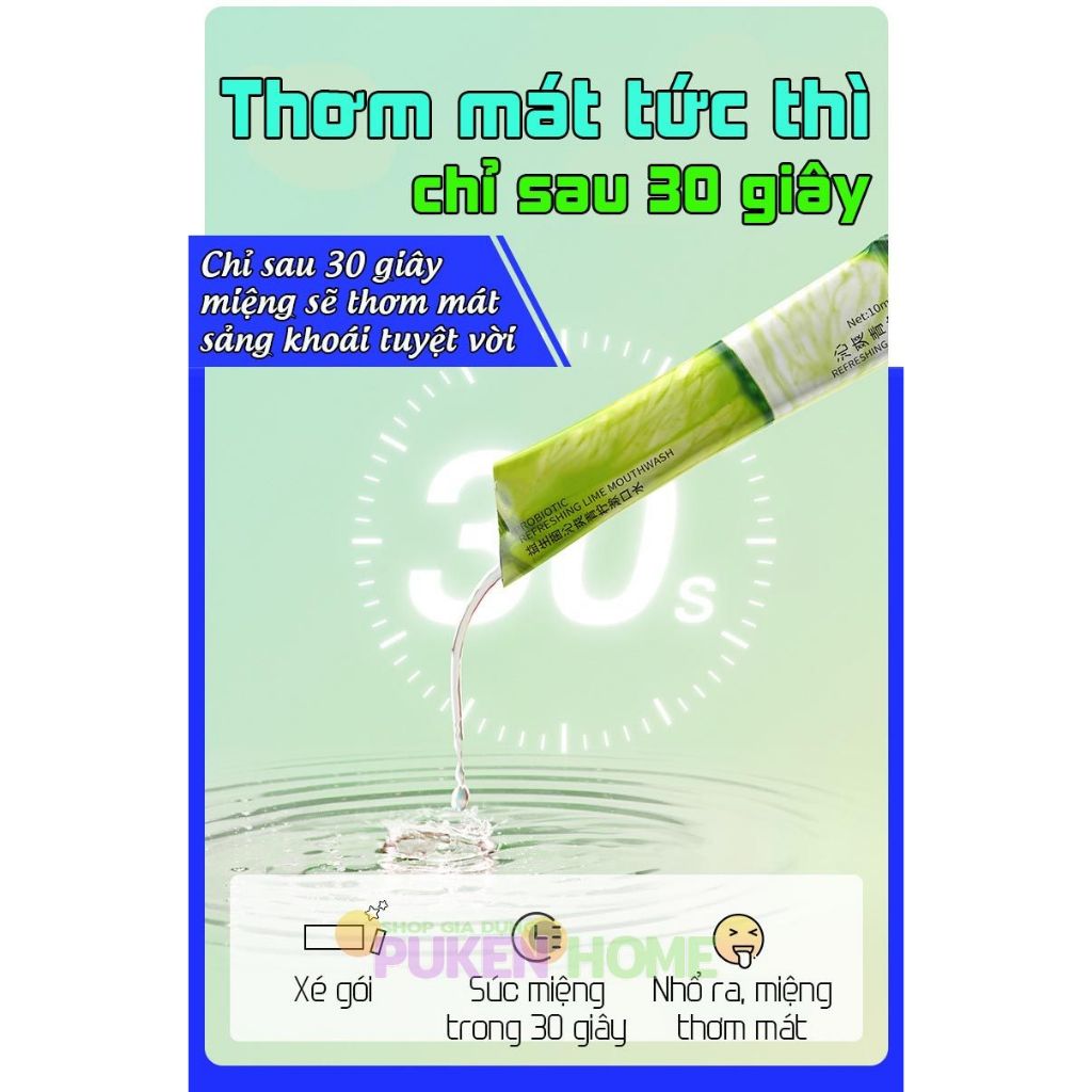 Nước Súc Miệng Bỏ Túi Dạng Gói, hộp 20 gói, nước súc miệng hương trái cây tự nhiên Cam, Chanh, Đào, Nho 20 gói / hộp