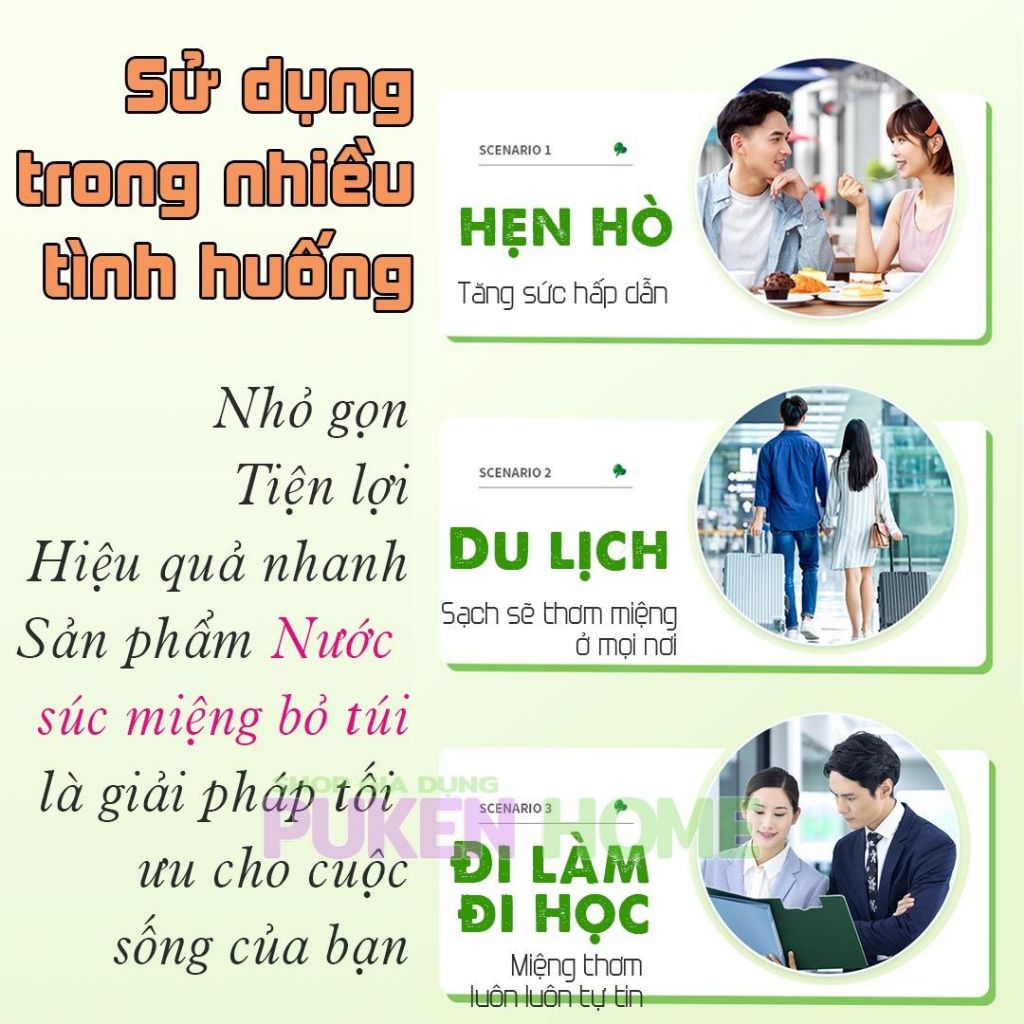 Nước Súc Miệng Bỏ Túi Dạng Gói, hộp 20 gói, nước súc miệng hương trái cây tự nhiên Cam, Chanh, Đào, Nho 20 gói / hộp