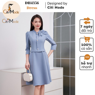 Đầm công sở CITI MODE FASHION thiết kế dáng xanh dài tay phối cổ đính hoa cách điệu DH4356