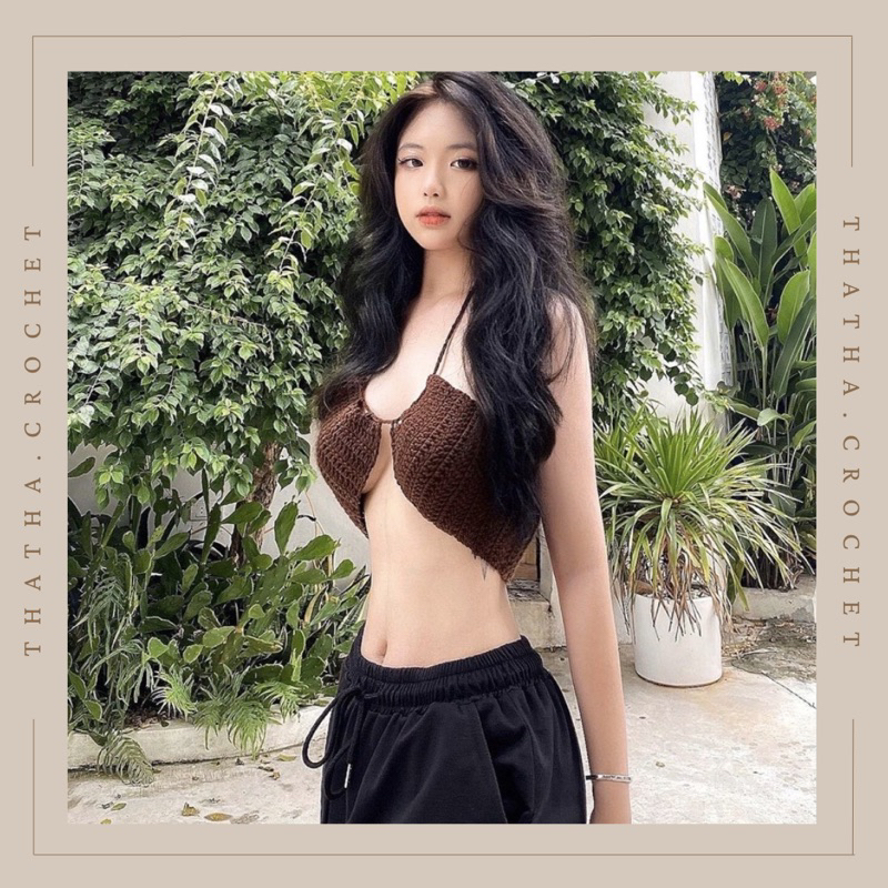 Áo croptop len handmade buộc dây(Ảnh thật)