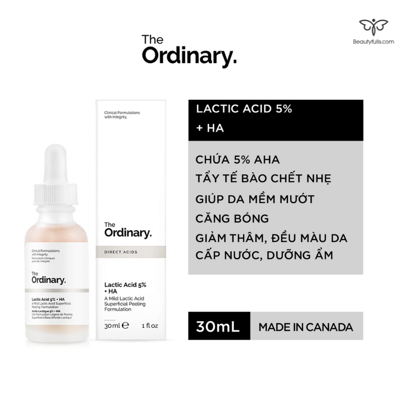 Serum tẩy tế bào chết sáng da, mờ thâm Lactic 5% Acid + HA The Ordinary 30ml