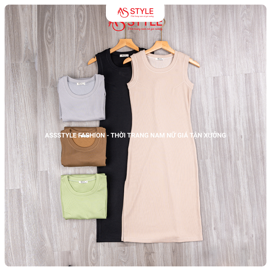 Đầm Body, Đầm Chữ A Cổ Tròn Sát Nách Form Dài Xẻ Tà Chất Thun Gân Cao Cấp ASDA5 ASstyle Fashion