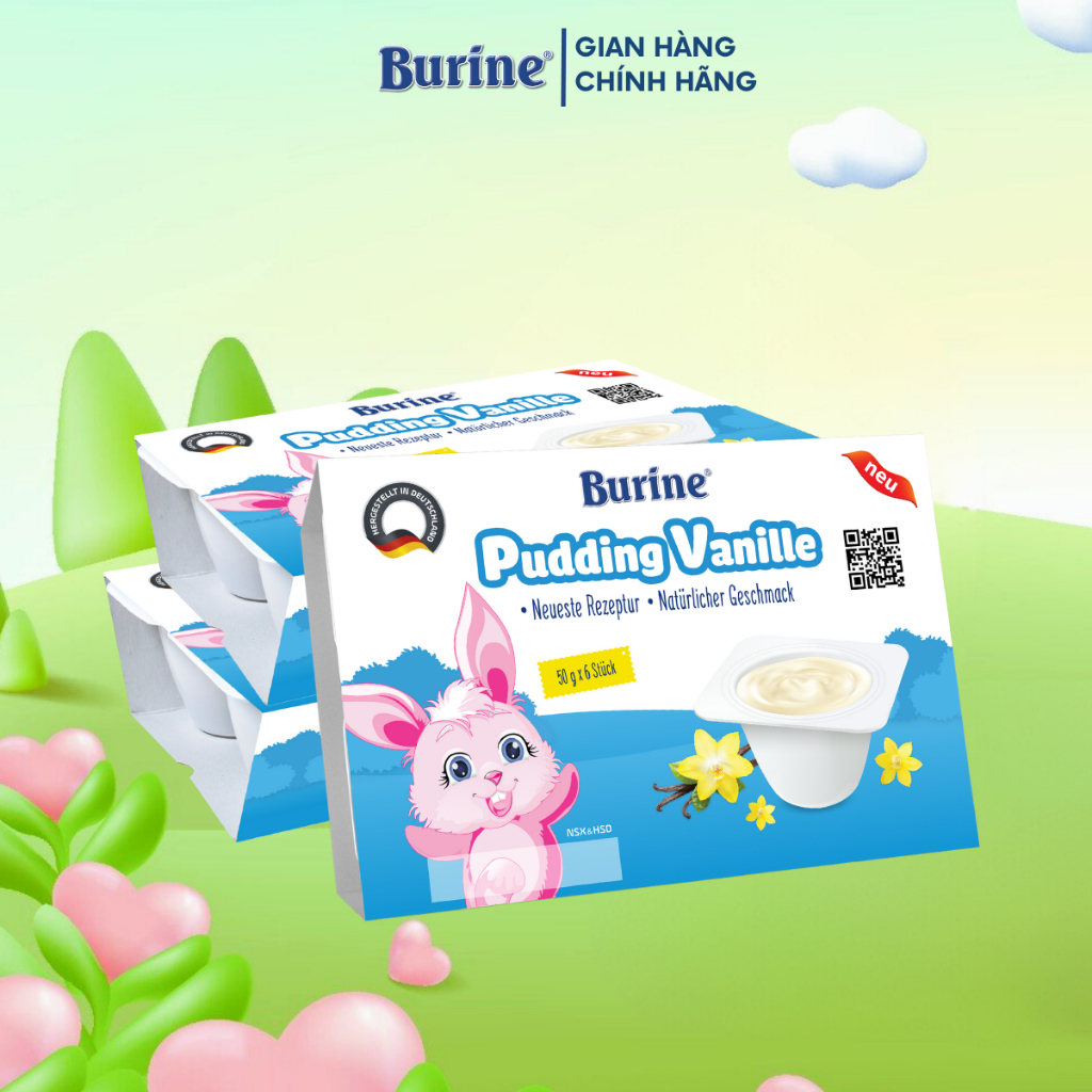 [Có mix vị] Combo 3 Vỉ Pudding Ăn Dặm Burine Vị Vani Cung Cấp Vitamin, Bổ Sung Năng Lượng Cho Bé Lười Ăn, Chậm Lớn