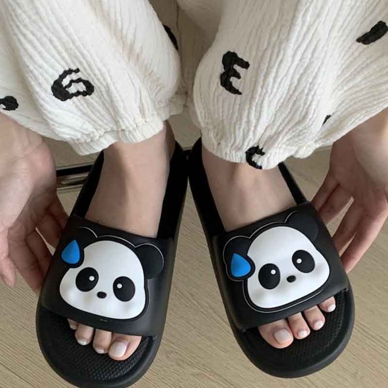 Dép Mang Trong Nhà Nam Nữ Thiết Kế Họa Tiết Gấu Trúc Cute, Dép Unisex Quai Ngang Đế Cao Su Mềm Êm Chân Chống Trơn Trượt.