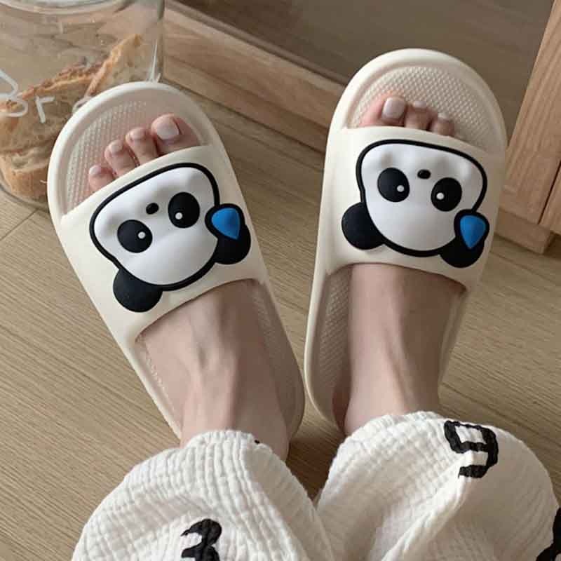 Dép Mang Trong Nhà Nam Nữ Thiết Kế Họa Tiết Gấu Trúc Cute, Dép Unisex Quai Ngang Đế Cao Su Mềm Êm Chân Chống Trơn Trượt.