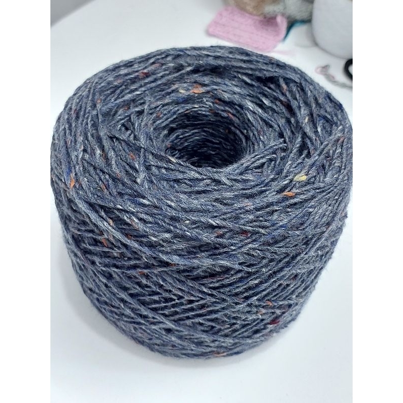 Len wool hoa phẩy Ý, màu xanh navy (50gr)