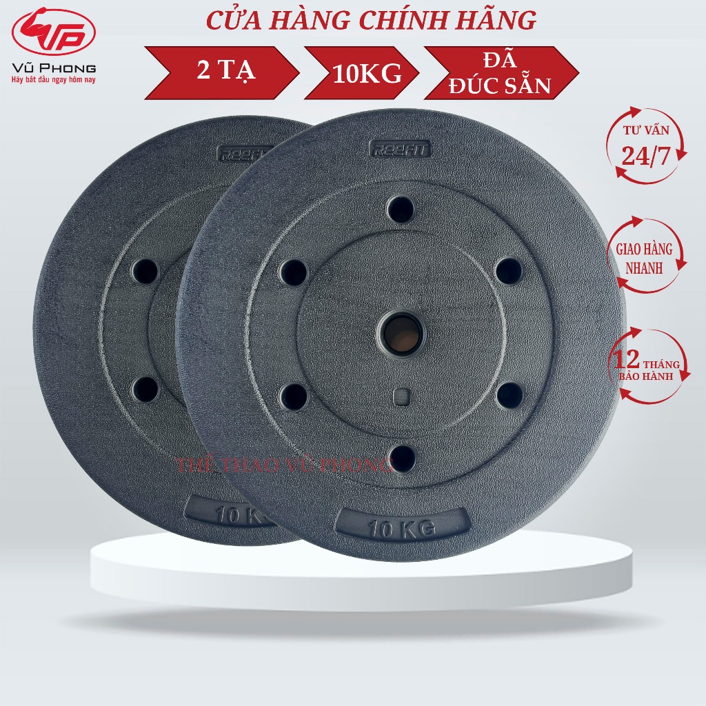 Bộ 2 Tạ Nhựa Miếng Tròn 10KG (Đã Có Ruột)